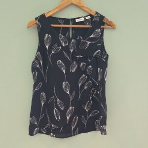 Liz Claiborne Navy Blue Sleeveless Blouse with White Floral Print
